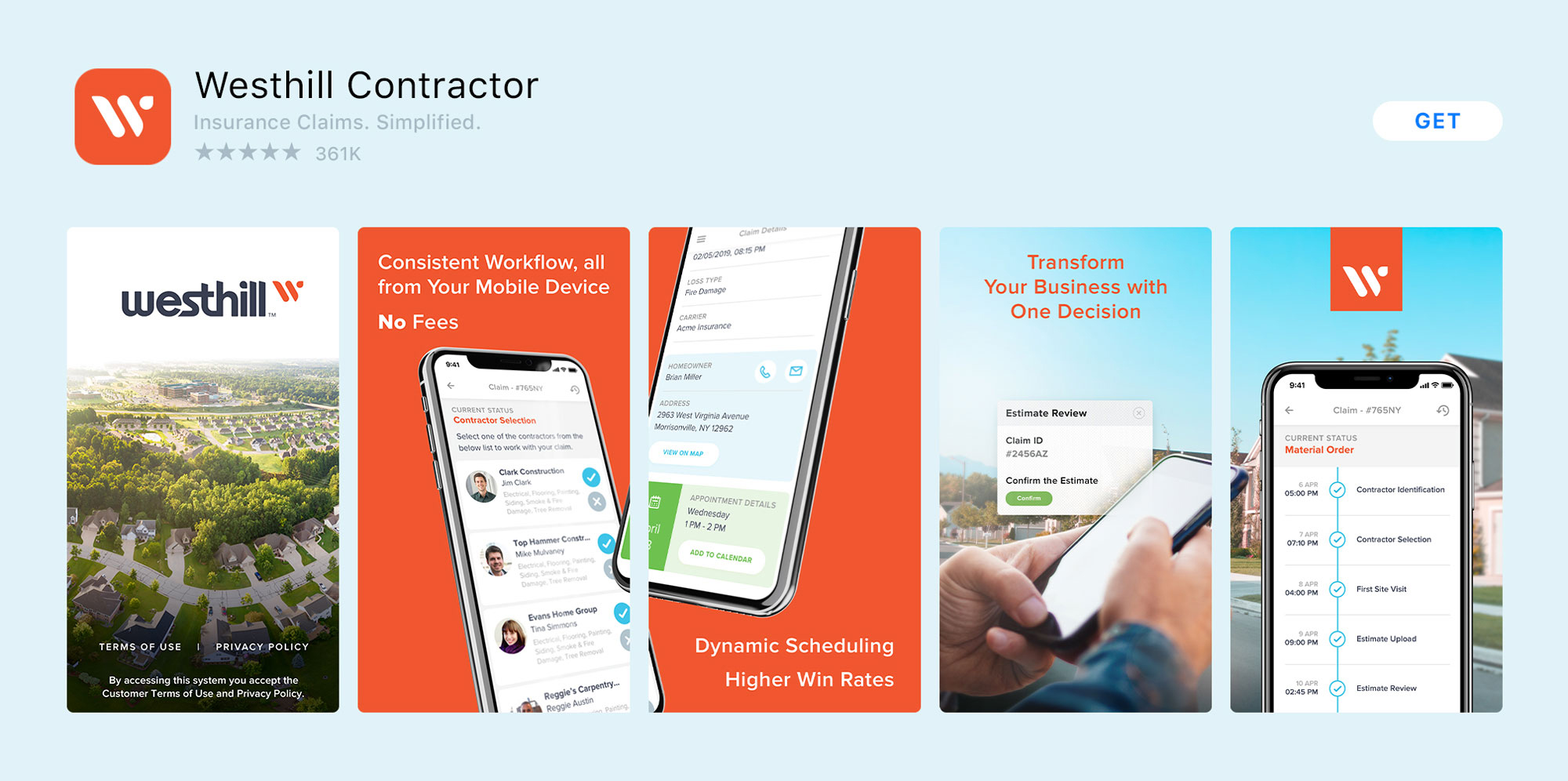 contractor app screens